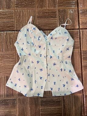WeWoreWhat Cream Floral Bustier Cami with Blue Print
